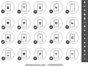 Vector Home Security icons with smartphone cellphone mobile phone