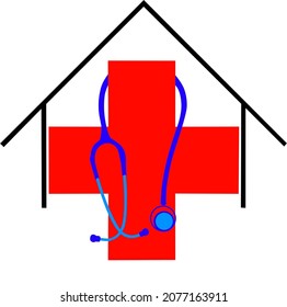 estetoscopio para el hogar vectorial y signo rojo, logotipo para el hospital o para la salud.