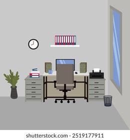Vetor at home workspace (Espaço de trabalho em casa) é uma ilustração digital com um design simples, elegante e moderno que é frequentemente usado para representar uma atmosfera de trabalho confortável e produtivo no ambiente doméstico.
