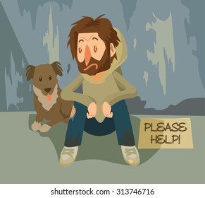 Vector homeless flat illustration