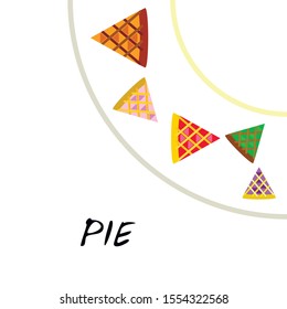 Vector homemade fruit and berry pie for christmas, thanksgiving and all kinds of holidays. Top view of baked cake.