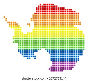 Vector homosexual tolerance Antarctica Map in LGBT flag colors on a white background. Spectrum vector abstract pattern of Antarctica Map constructed of rounded square pixels.