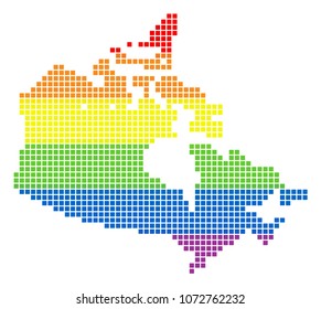 Vector homosexual tolerance Canada Map in LGBT flag colors on a white background. Colored vector abstract pattern of Canada Map composed of rounded square items.