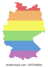 Vector homosexual tolerance Germany Map in LGBT flag colors on a white background. Multicolored vector abstract collage of Germany Map composed of rounded square dots.