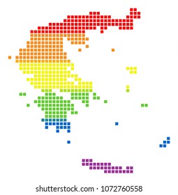 Vector homosexual tolerance Greece Map in LGBT flag colors on a white background. Multicolored vector abstract concept of Greece Map organized of rounded square items.