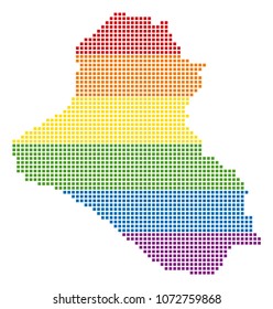 Vector homosexual tolerance Iraq Map in LGBT flag colors on a white background. Spectrum vector abstract pattern of Iraq Map organized of rounded square dots. Lesbian marriage concept illustration.