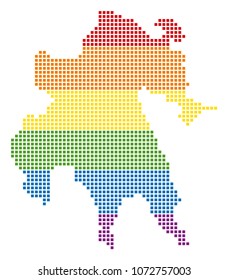 Vector homosexual tolerance Peloponnese Half-Island Map in LGBT flag colors on a white background. Rainbow vector abstract mosaic of Peloponnese Half-Island Map made of rounded square elements.