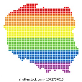 Vector homosexual tolerance Poland Map in LGBT flag colors on a white background. Rainbow vector abstract composition of Poland Map composed of rounded square items.