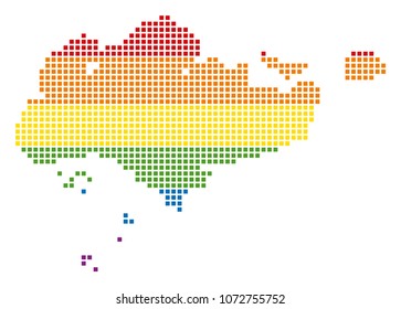 Vector homosexual tolerance Singapore Map in LGBT flag colors on a white background. Color vector abstract collage of Singapore Map organized of rounded square dots.