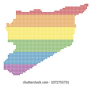 Vector homosexual tolerance Siria Map in LGBT flag colors on a white background. Color vector abstract collage of Siria Map created of rounded square dots. Lesbian marriage concept illustration.