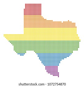 Vector homosexual tolerance Texas Map in LGBT flag colors on a white background. Spectrum vector abstract concept of Texas Map done of rounded square elements.