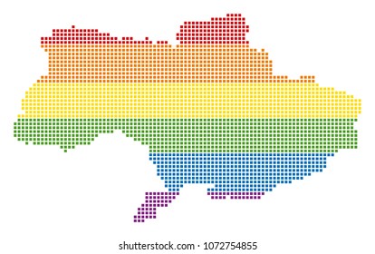Vector homosexual tolerance Ukraine Map in LGBT flag colors on a white background. Color vector abstract composition of Ukraine Map composed of rounded square items.