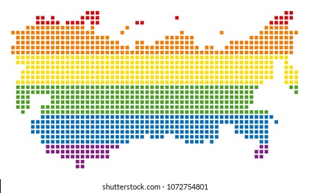 Vector homosexual tolerance USSR Map in LGBT flag colors on a white background. Colored vector abstract collage of USSR Map constructed of rounded square pixels. Gay marriage abstract illustration.