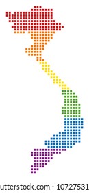 Vector homosexual tolerance Vietnam Map in LGBT flag colors on a white background. Multicolored vector abstract collage of Vietnam Map done of rounded square pixels.