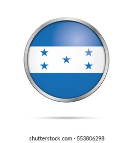 Vector Honduran flag button. Honduras flag glass button style with metal frame.