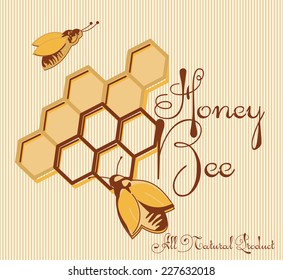 Vector honey background and bee on honeycomb label for your design 