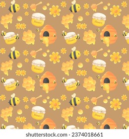 Vektor Honey Bee Honey Comb Blume Blumenmuster