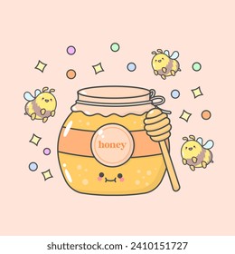 Vector Honey Bee with cute facial expressions and pastel colour