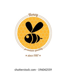 vector honey bee icon on honeycomb background. abstract bee silhouette