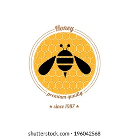 vector honey bee icon on honeycomb background. abstract bee silhouette