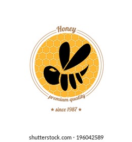 vector honey bee icon on honeycomb background. abstract bee silhouette