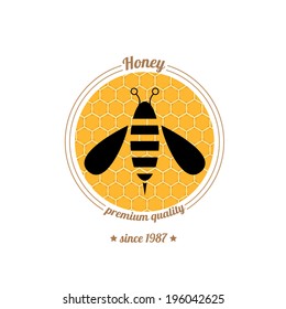 vector honey bee icon on honeycomb background. abstract bee silhouette