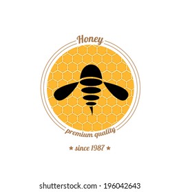 vector honey bee icon on honeycomb background. abstract bee silhouette