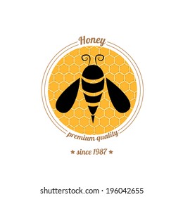 vector honey bee icon on honeycomb background. abstract bee silhouette