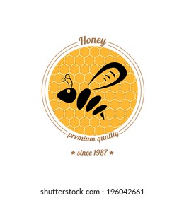 vector honey bee icon on honeycomb background. abstract bee silhouette