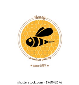 vector honey bee icon on honeycomb background. abstract bee silhouette