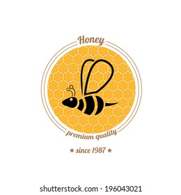 vector honey bee icon on honeycomb background. abstract bee silhouette