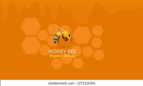 Vector honey bee logo on different backgrounds with honeycombs and honey dripping.
