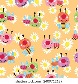 Vector honey bee seamless pattern.  Cute illustration for surface design, textile, fabric, package, wrap paper.