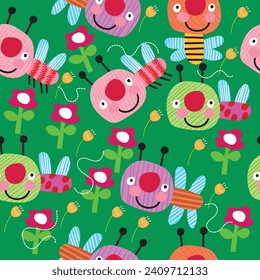 Vector honey bee seamless pattern.  Cute illustration for surface design, textile, fabric, package, wrap paper.