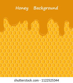 Vector honey drip on honeycombs background 