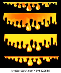 Vector honey drips. Sweet and tasty honey flow. Black background
