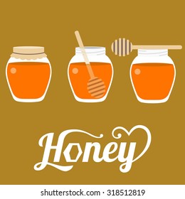 vector honey jar and dipper,flat design