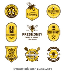 Vector Honey Logo And Icons For Honey Products, Apiary And Beekeeping Branding And Identity.