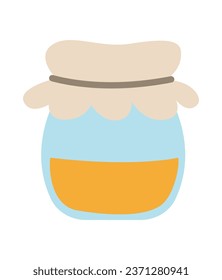 Vector honey or mustard jar icon isolated on white background. Cute rural glass pot tied with cloth. Flat beekeeping farm illustration
