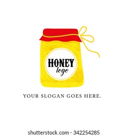 Vector honey package design. Logo design, dessert label template.