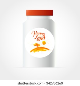 Vector honey package design. Logo design, dessert label template.