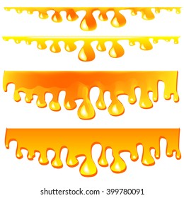Vector honey or paint drips. Sweet and tasty honey flow. White background