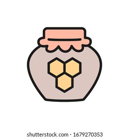 Vector honey pot flat color line icon.