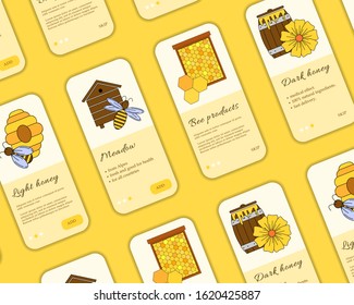 Vector honey shop mobile application template. Modern propolis illustration for design and web.