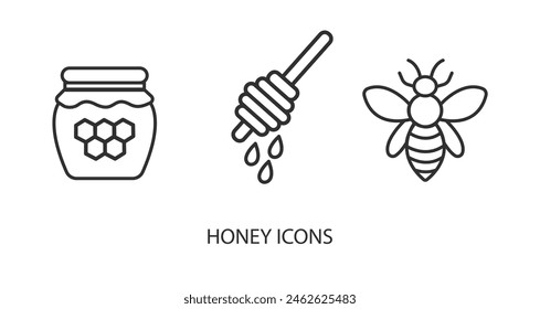 Icono de Vector de palo de miel, tarro con ícono de miel, ícono de abeja en estilos sólido, degradado y línea. Colores de moda. Aislado sobre un fondo blanco. Trazo editable