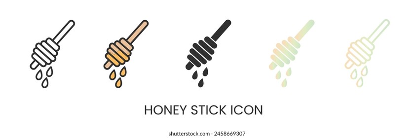 Vector honey stick icon in solid, gradient and line styles. Trendy colors. Isolated on a white background. Editable stroke