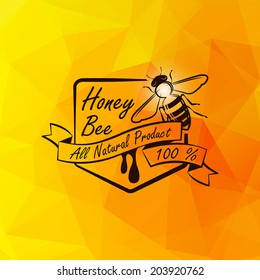 Vector honey triangles abstract background with retro bee label design