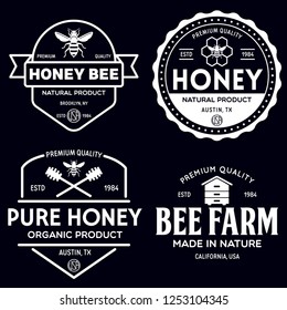 Vector honey vintage logo and icons for honey products, apiary and beekeeping branding and identity. Isolated illustration.