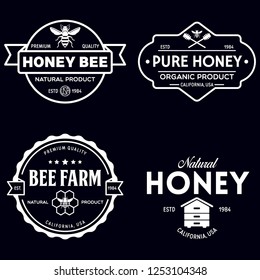 Vector honey vintage logo and icons for honey products, apiary and beekeeping branding and identity. Isolated illustration.