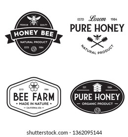 Vector honey vintage logo and icons for honey products, apiary and beekeeping branding and identity. Isolated illustration.